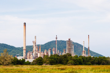 oil refinery with blue sky background