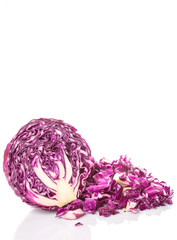 Chopped red cabbage over white background