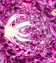 Obraz premium Half cut red cabbage inside texture 