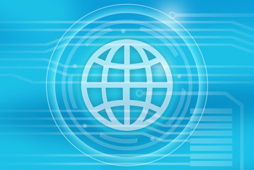 Icon globe on a blue background in center of the circle.