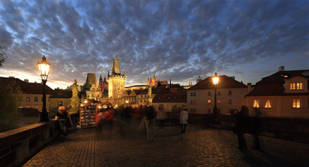 Fototapeta na wymiar Prague gothic Castle with Charles Bridge after sunset