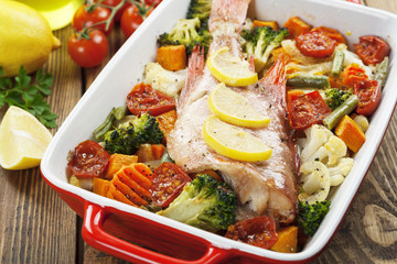 Roasted fish with vegetables