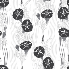 Seamless pattern with  bindweed. Monochrome vector background.