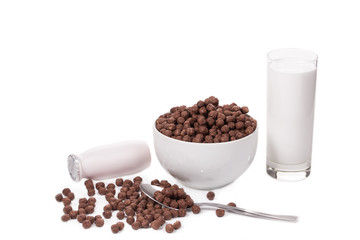 Bowl of corn flakes and milk.