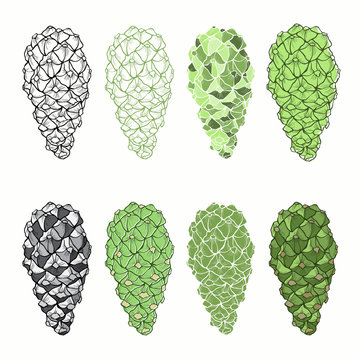 Vector set of  isolated cones on a white background.