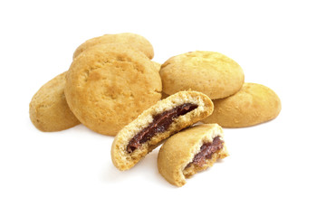 Cookies with jam on a white background