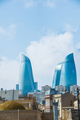 View of Baku with modern buildings and old city