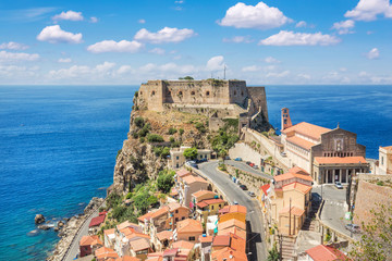 View over Scilla with Castello Ruffo, Calabria, Italy - obrazy, fototapety, plakaty