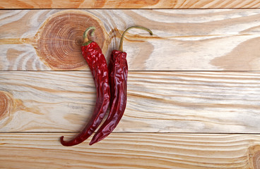 Red hot chili peppers on wooden background