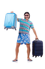 Man travelling with suitcases isolated on white