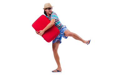Man travelling with suitcases isolated on white