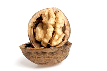 Dried walnuts isolated on white background