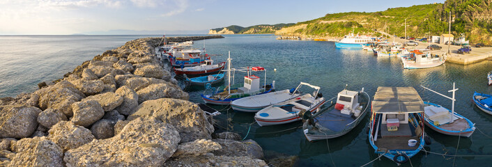 Fishing port in Agios Stefanos, Corfu, Greece - obrazy, fototapety, plakaty