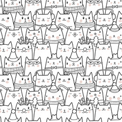 Christmas cats seamless pattern