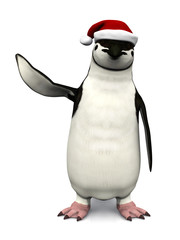 Penguin wearing Santa hat.