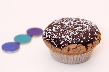 Delicious muffin with melted chocolate
