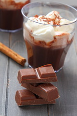 Chocolate pieces with chocolate milkshake and cinnamon stick