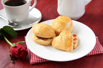 Home made scones with strawberry jam and a cup of tea