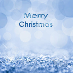 Merry Christmas snow and bokeh square blue background