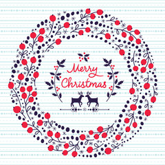 Greeting card with a festive wreath. Vector illustration