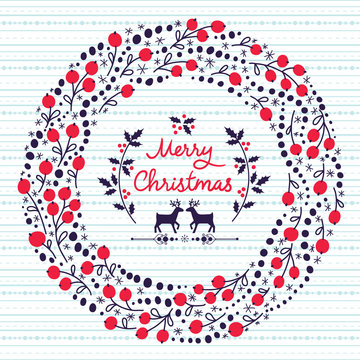 Fototapeta Greeting card with a festive wreath. Vector illustration