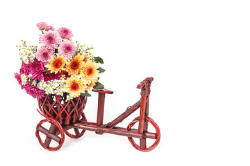Fototapeta na wymiar Flower in wooden handmade basket isolated on white background
