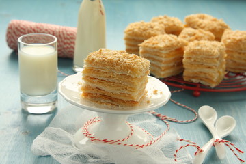 Napoleon cake  – layer cake from  puff pastry with custard cream