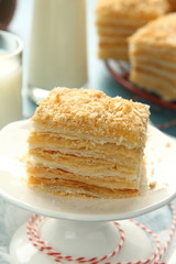Layer cake from  puff pastry with custard cream