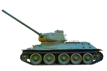 old soviet tank on a white background