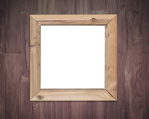 close-up blank white board with wood frame
