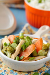 Chicken stir fry with vegetables and rice