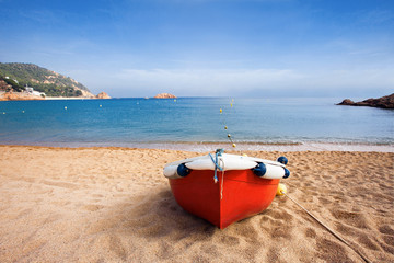 Fishermen's boat on a beach, Tossa de Mar, Catalonia, Spain