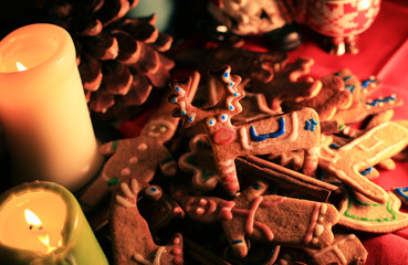 Christmas still life, biscuits with icing and candles