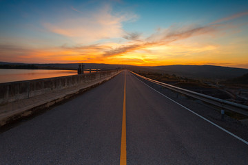 The road and colorful sunset