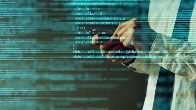 Abstract animated script programming code on mobile smart phone