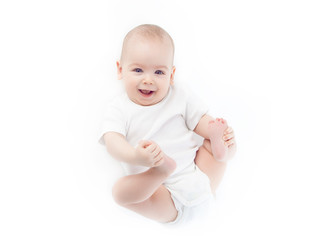 Baby lying on the white background