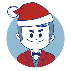 Icon with strict Santa Claus in a red suit