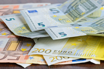 Close-up of Euro banknotes
