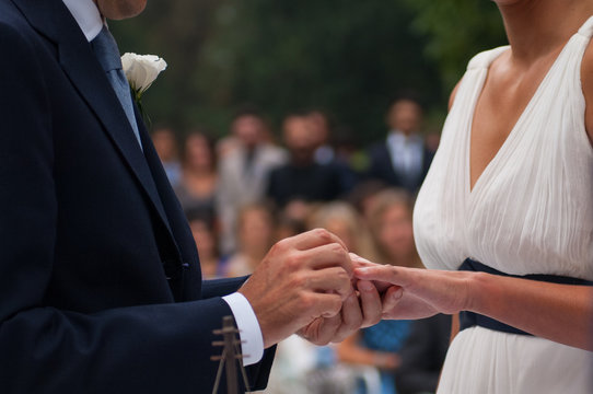 exchange of wedding rings during the ceremony