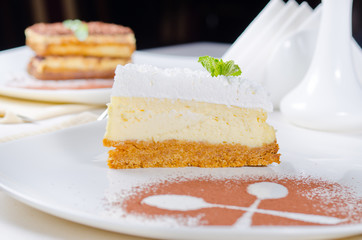 Slice of cheesecake with a biscuit base