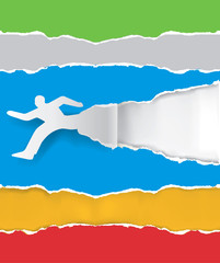 Paper running man ripping paper
