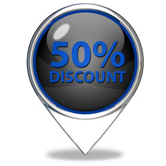 Discount 50 pointer icon on white background