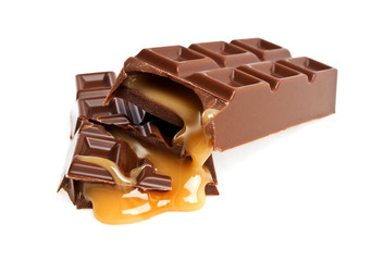 Chocolate stick with caramel isolated on a white background