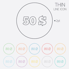 50 Dollars sign icon. USD currency symbol.