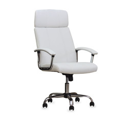 Modern office chair from white leather. Isolated