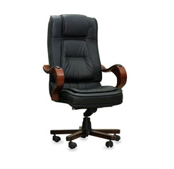 The office chair from black leather. Isolated