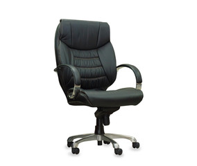 Modern office chair from black leather. Isolated