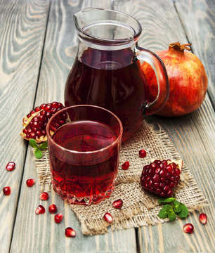 Pitcher and glass of pomegranate juice