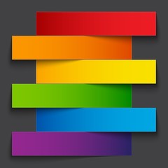 Infographics rainbow paper stripe banners with shadows on dark