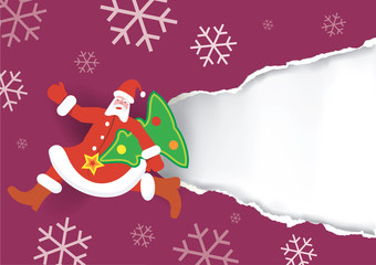 Santa Claus on the red torn paper